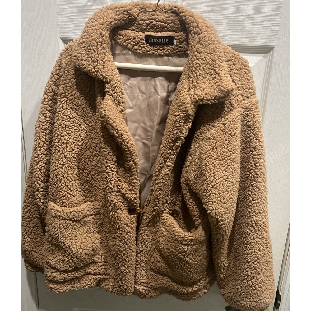 Lanshifei Fleece Jacket Brown Women’s Size Small 2 Pocket